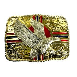 Large Eagle Gold Red Blue Strip Metal Belt Belt Buckle Patriotic u Red Gold